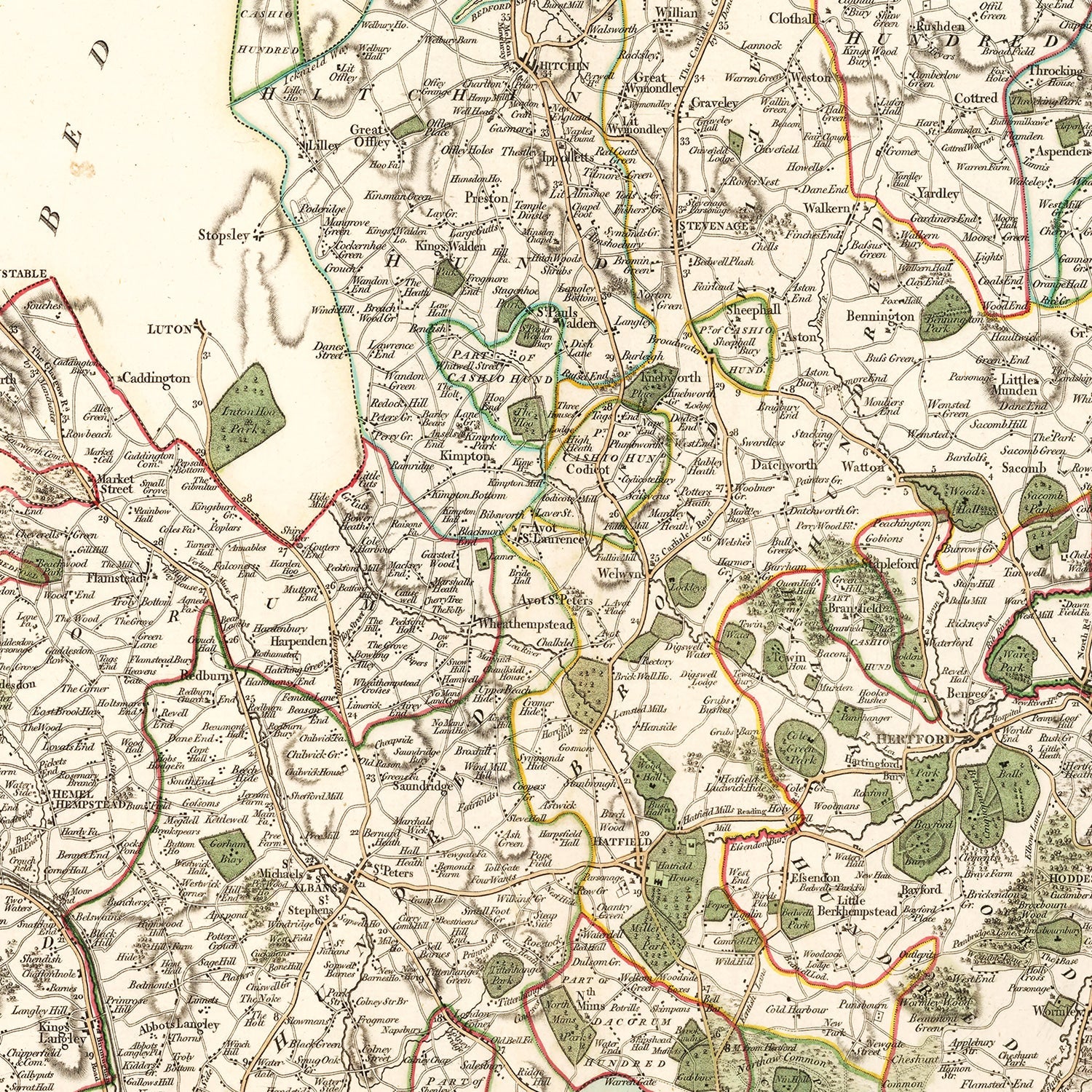 Vintage Map of Hertfordshire County England, 1801