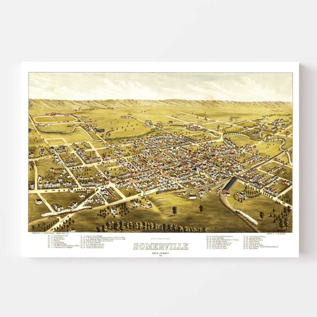 Vintage Map of Somerville, New Jersey 1882