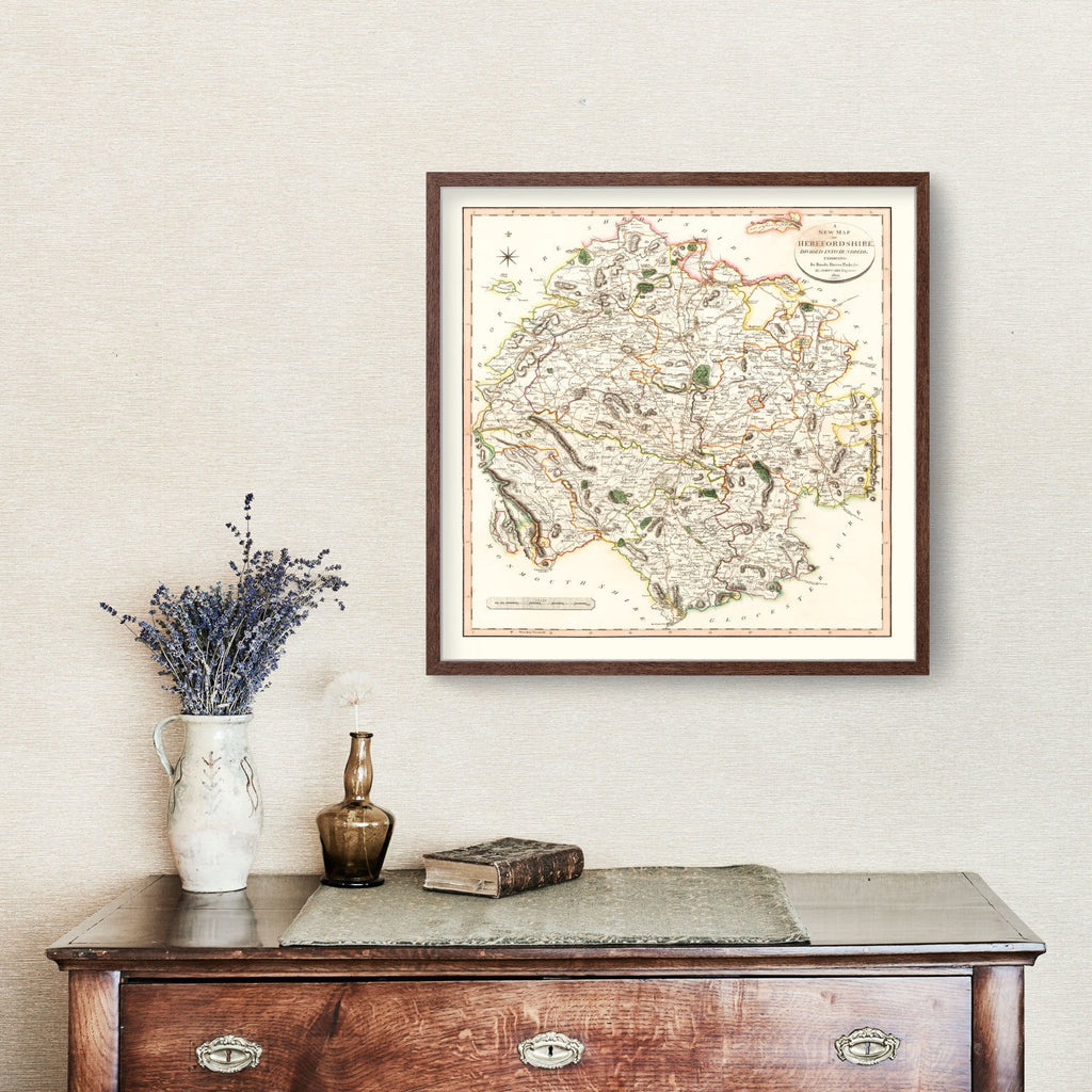 Vintage Map of Herefordshire County England, 1801