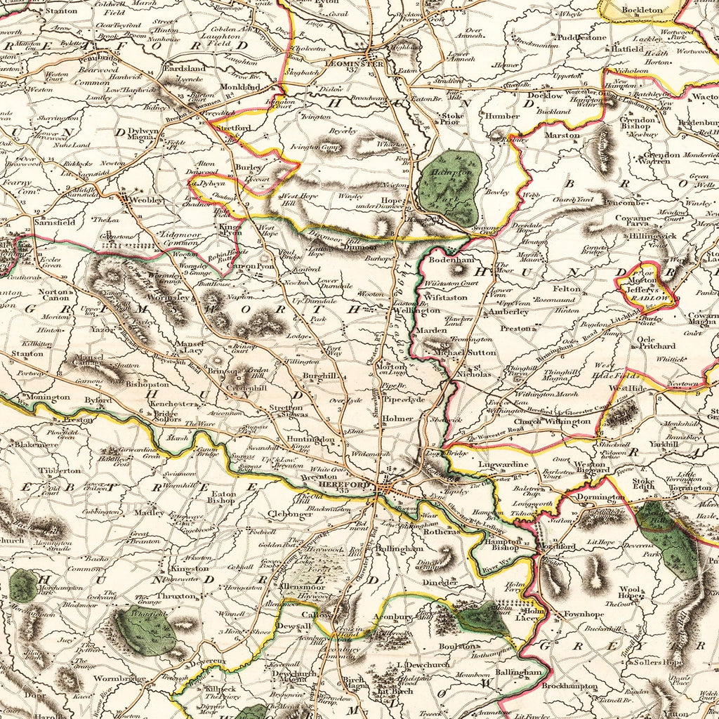 Vintage Map of Herefordshire County England, 1801