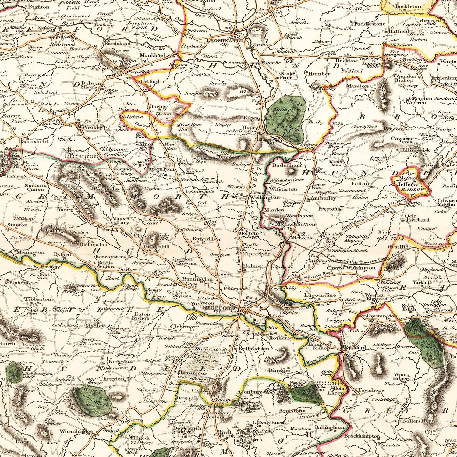Vintage Map of Herefordshire County England, 1801