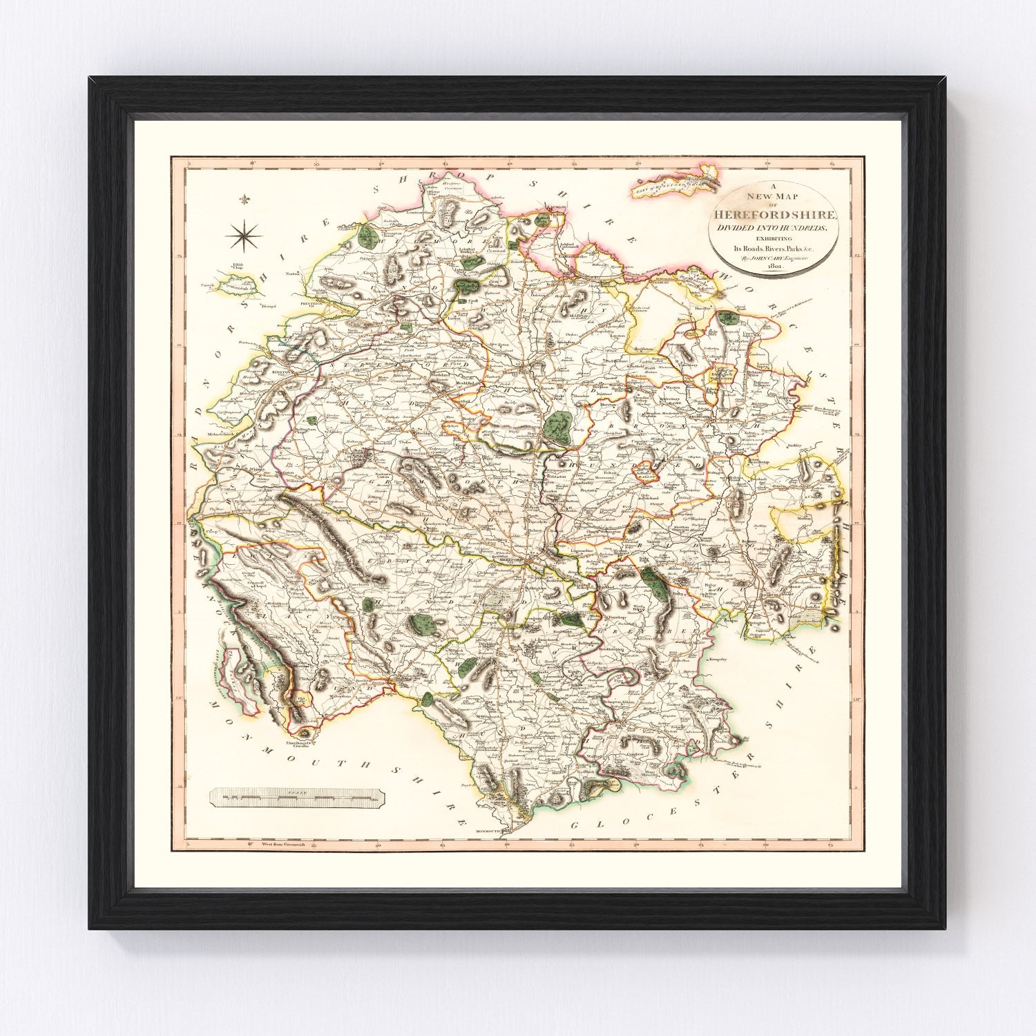 Vintage Map of Herefordshire County England, 1801