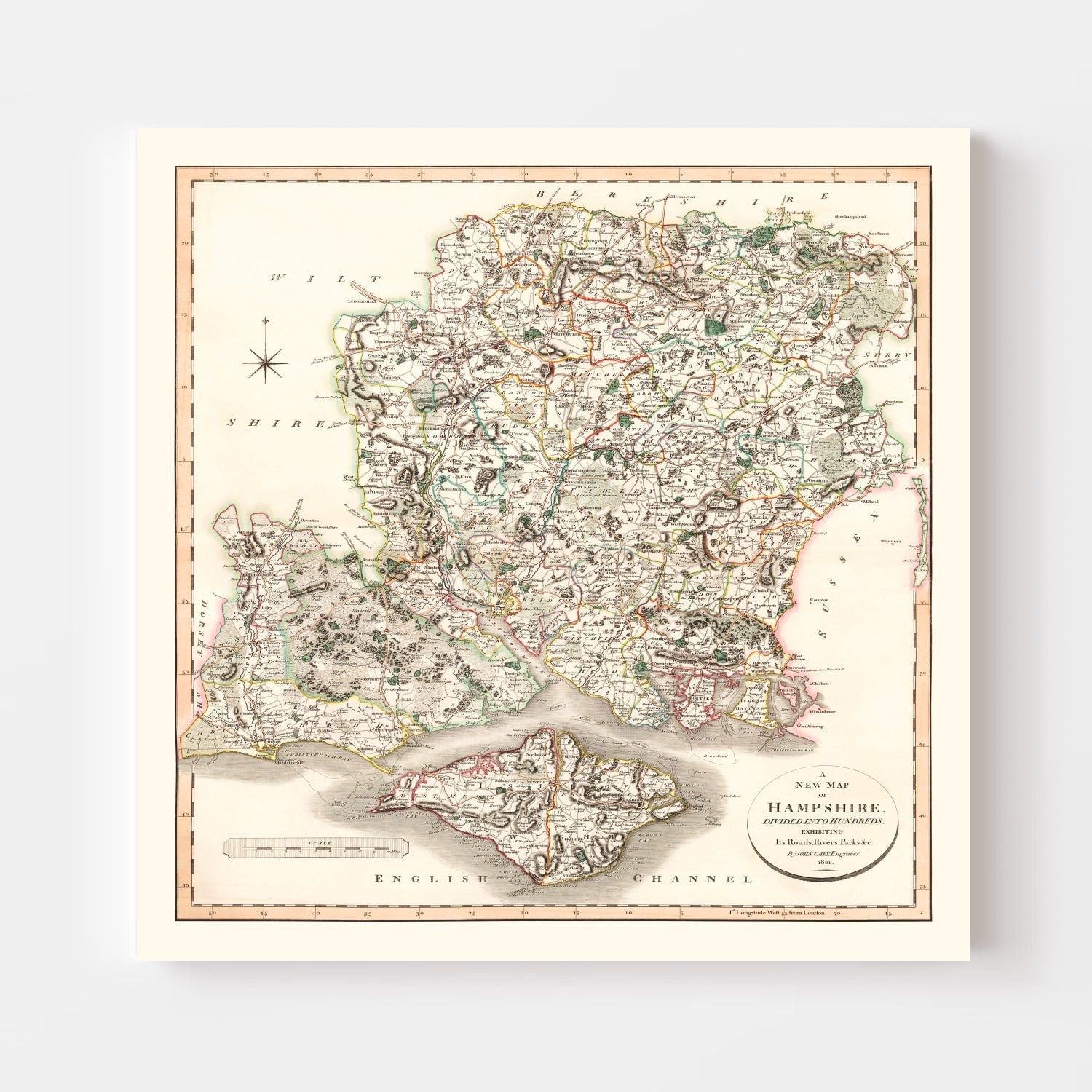Vintage Map of Hampshire County England, 1801