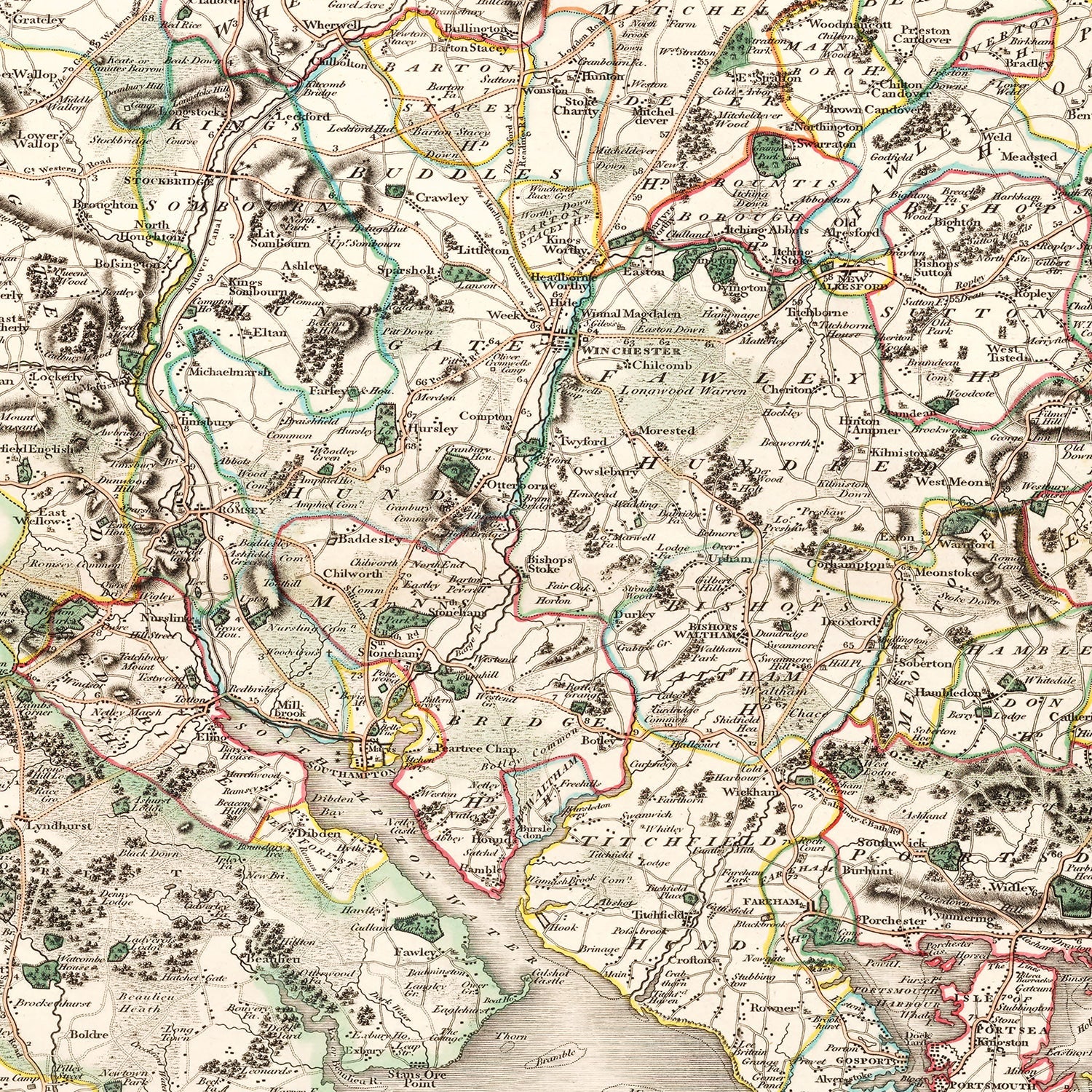 Vintage Map of Hampshire County England, 1801