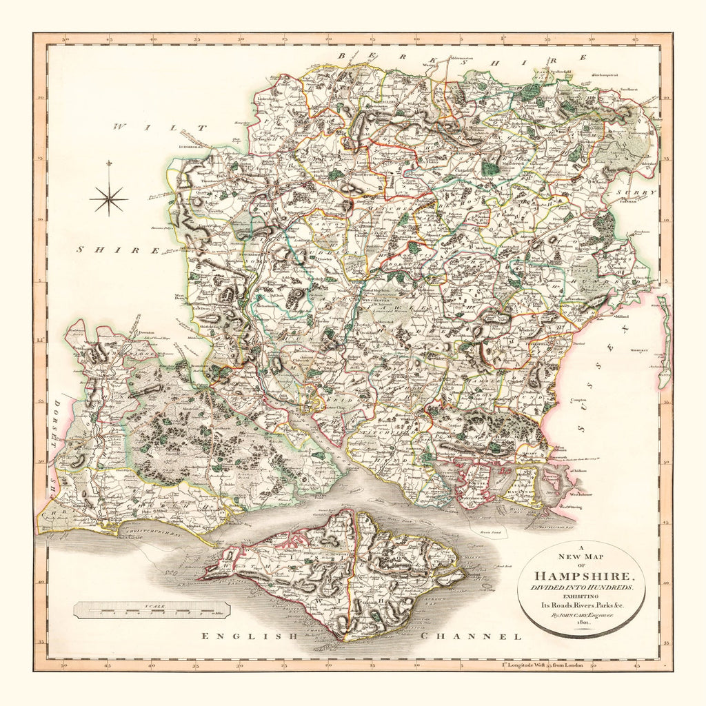 Vintage Map of Hampshire County England, 1801