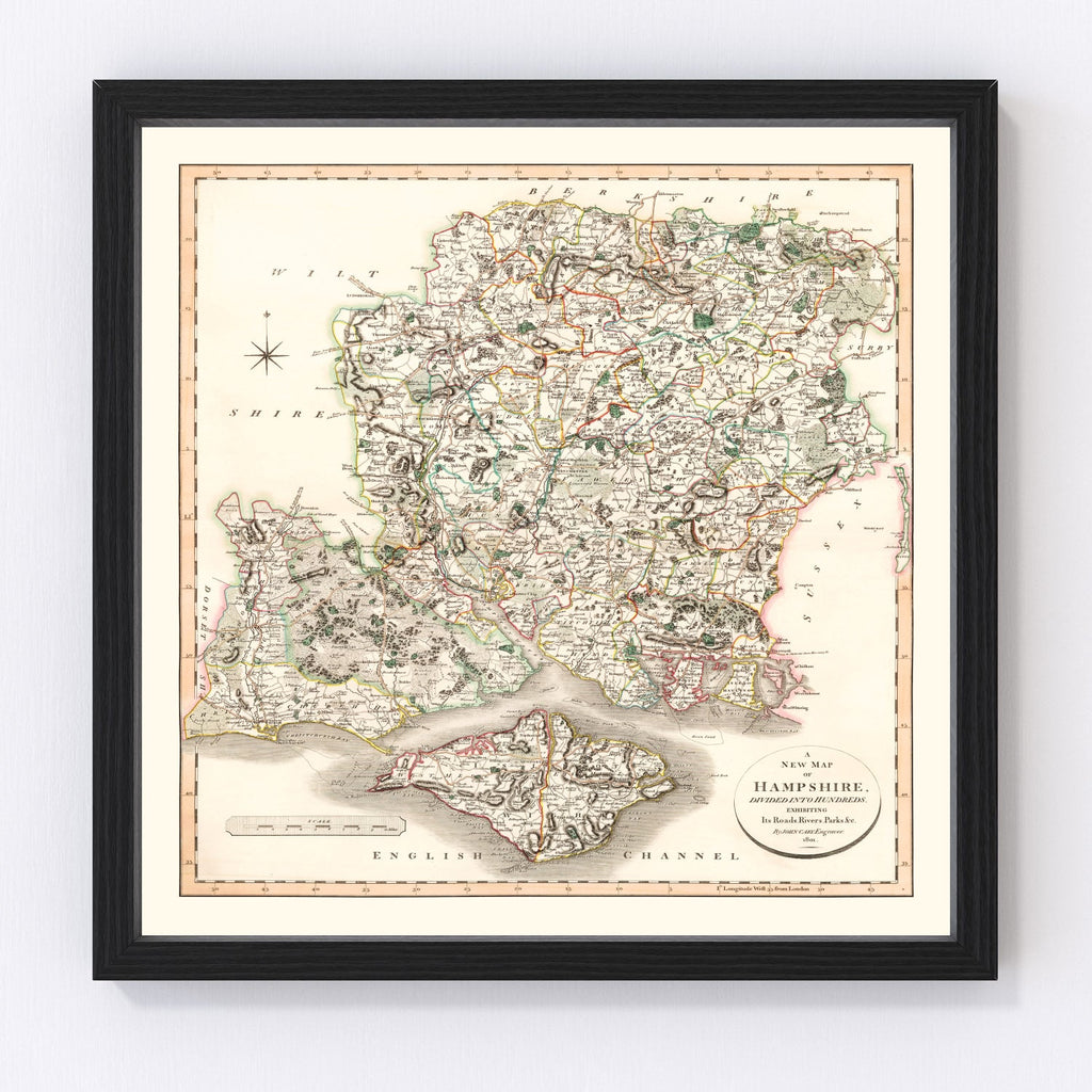 Vintage Map of Hampshire County England, 1801