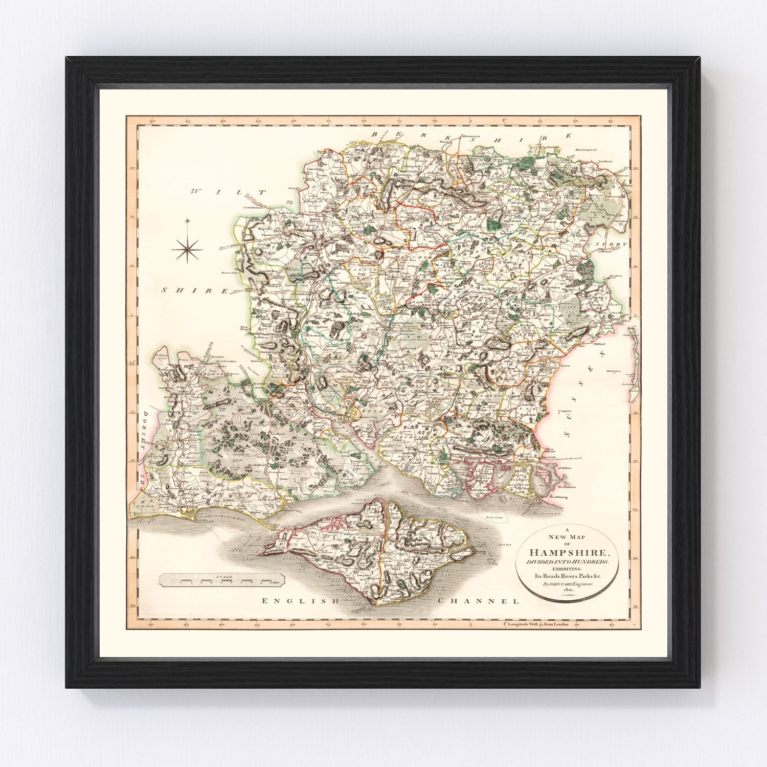 Vintage Map of Hampshire County England, 1801