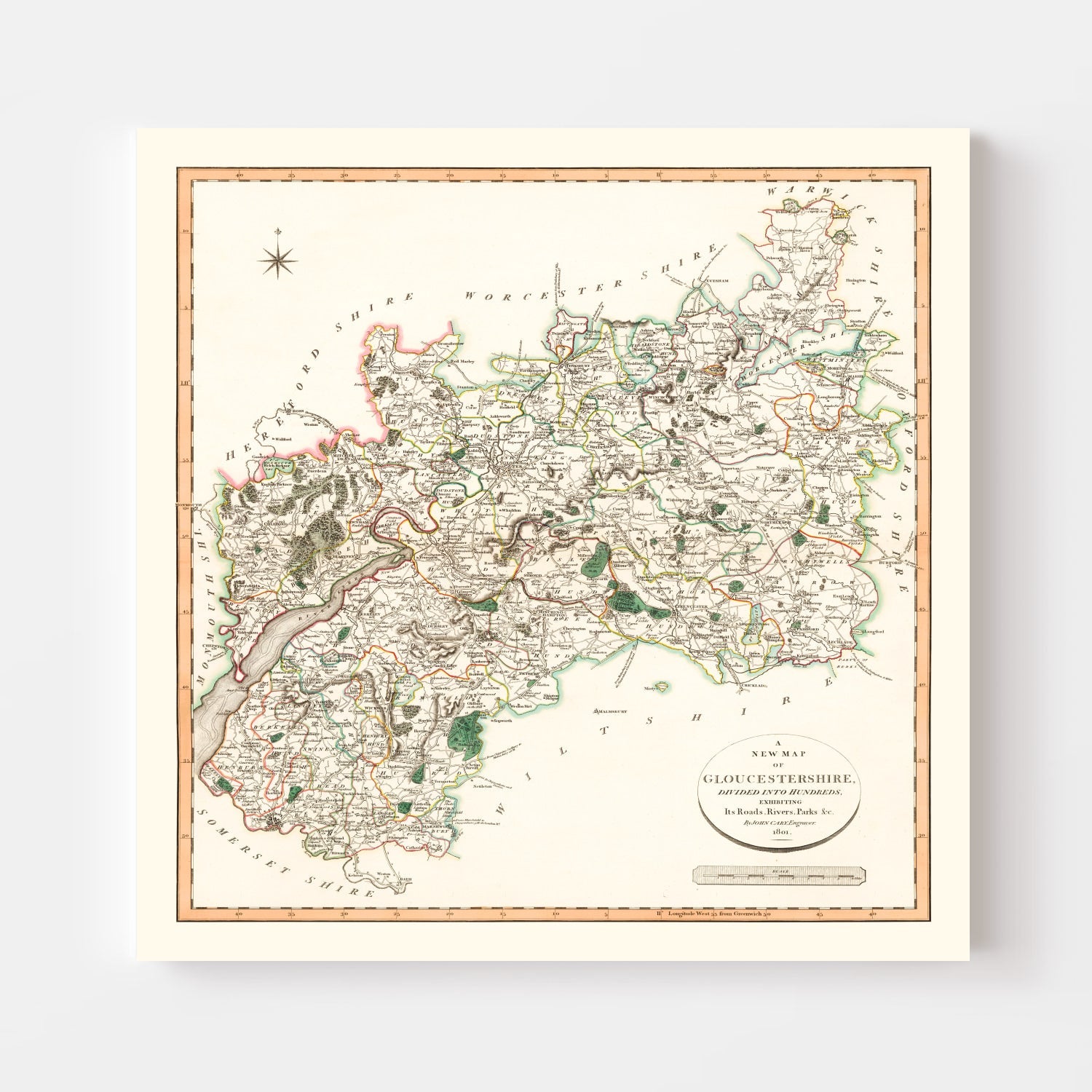 Vintage Map of Gloucestershire County England, 1801