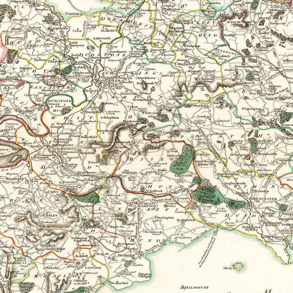 Vintage Map of Gloucestershire County England, 1801