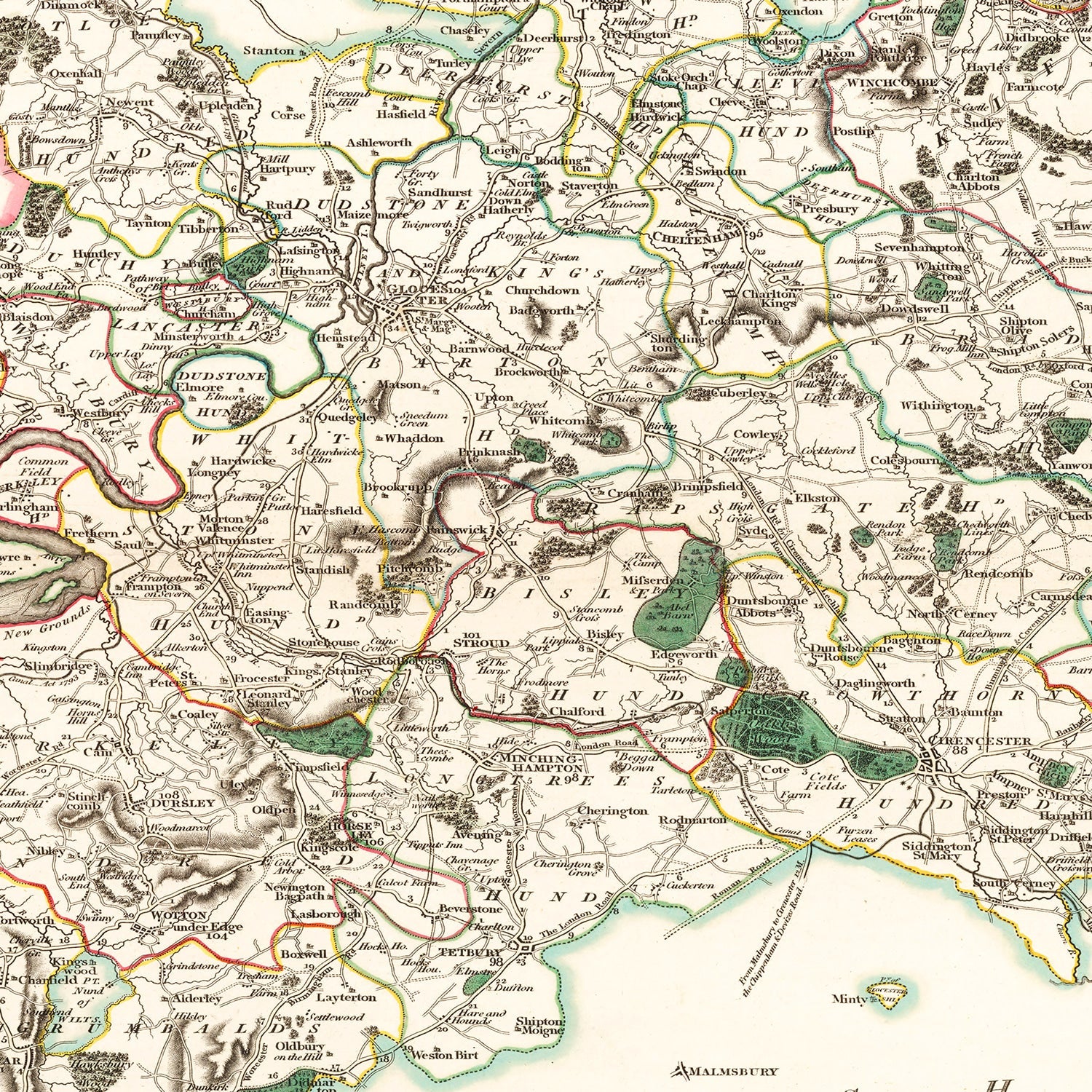 Vintage Map of Gloucestershire County England, 1801