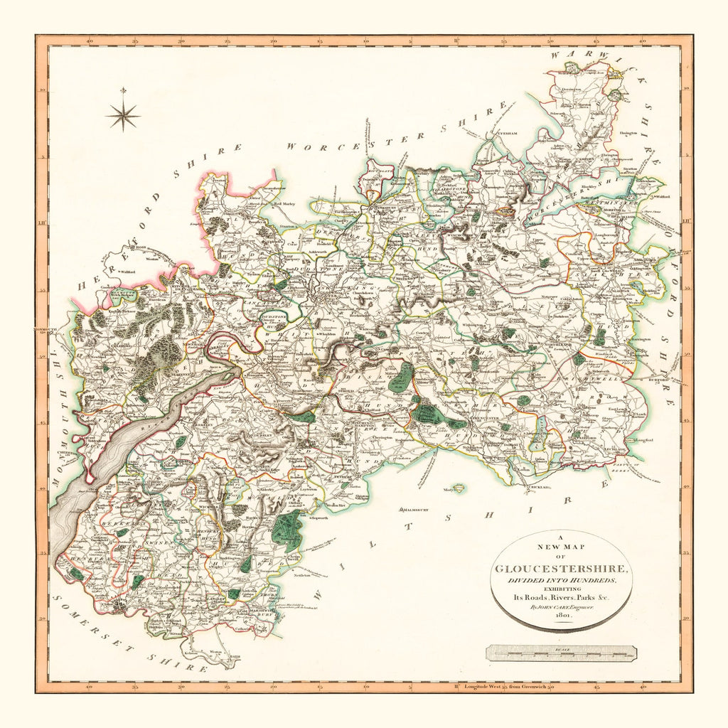 Vintage Map of Gloucestershire County England, 1801