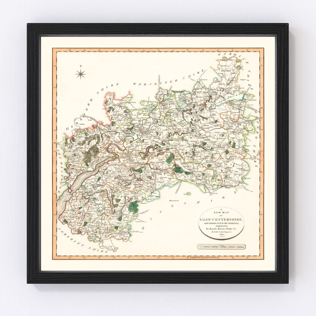 Vintage Map of Gloucestershire County England, 1801