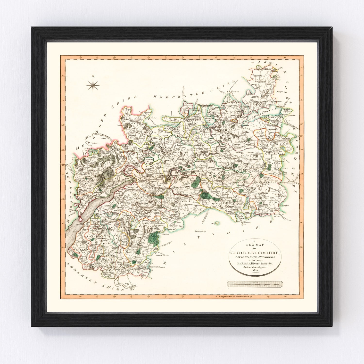 Vintage Map of Gloucestershire County England, 1801