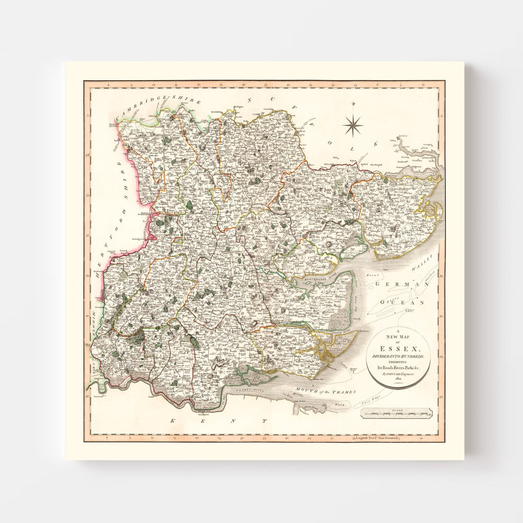 Vintage Map of Essex County England, 1801