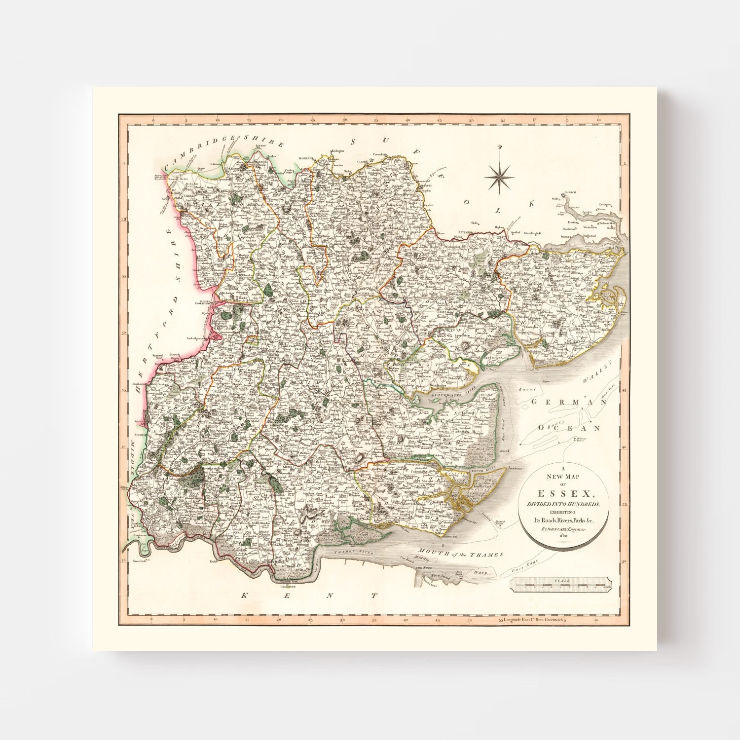 Vintage Map of Essex County England, 1801