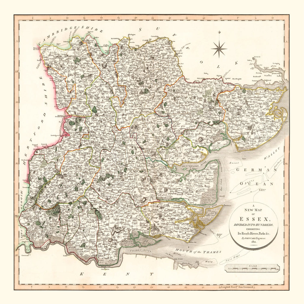 Vintage Map of Essex County England, 1801