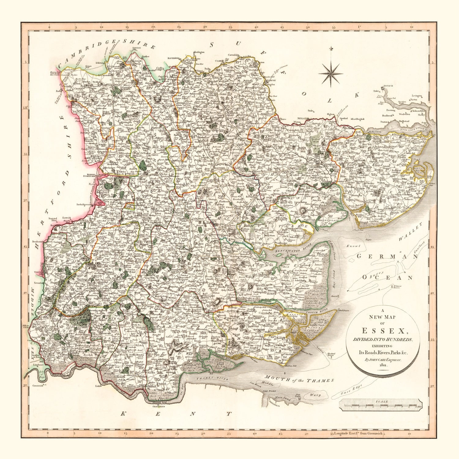 Vintage Map of Essex County England, 1801