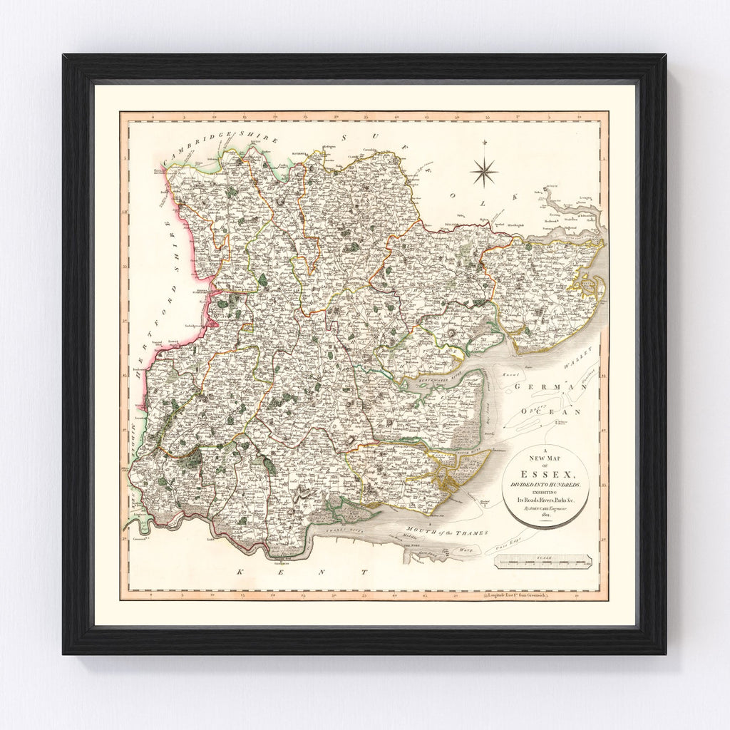 Vintage Map of Essex County England, 1801