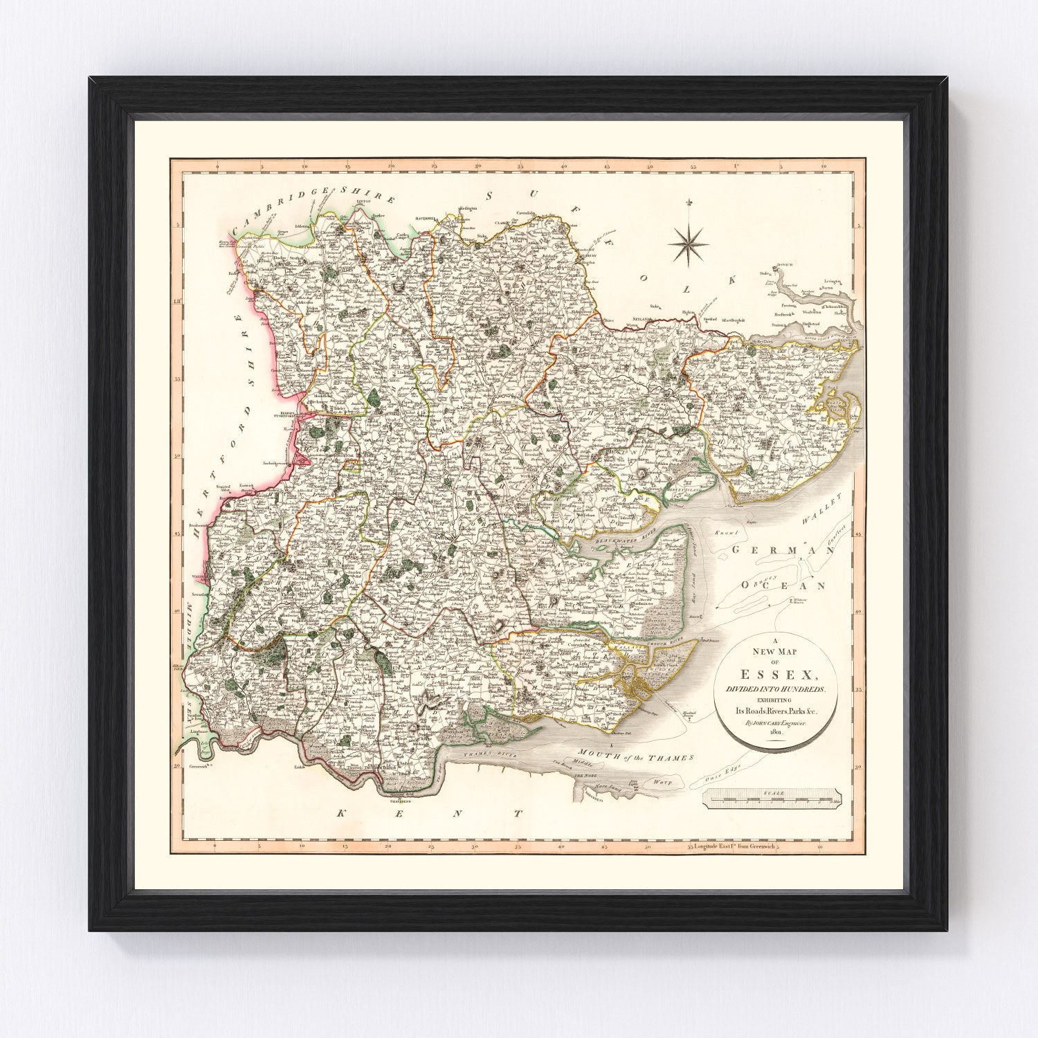 Vintage Map of Essex County England, 1801