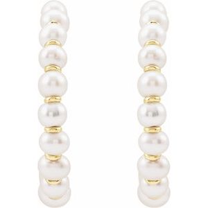 14K Yellow Gold Cultured White Freshwater Pearl 30.3 mm Hoop Earrings
