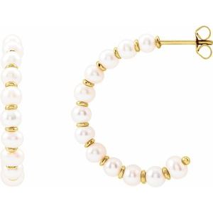 14K Yellow Gold Cultured White Freshwater Pearl 30.3 mm Hoop Earrings