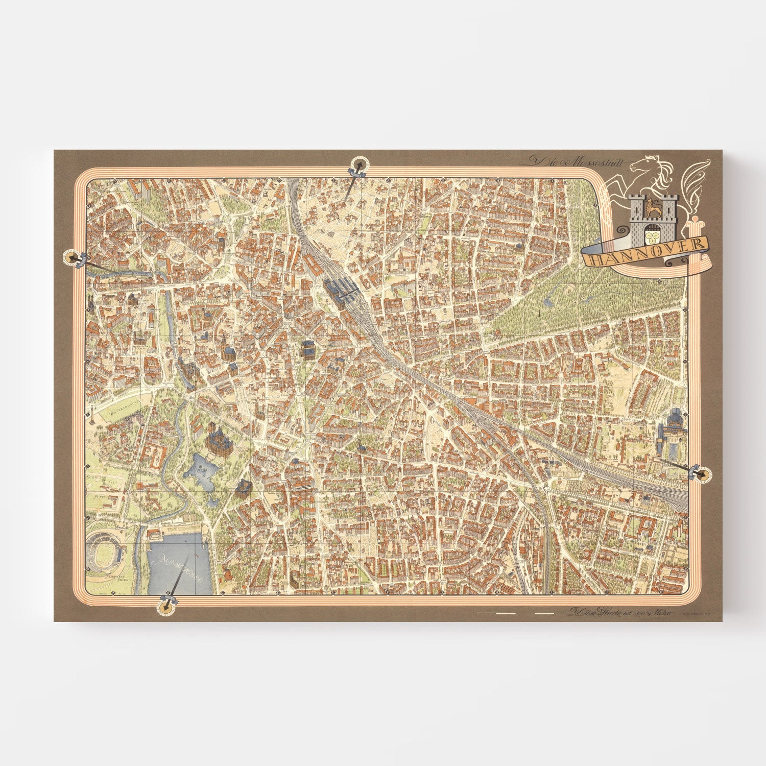 Vintage Map of Hanover, Germany 1955