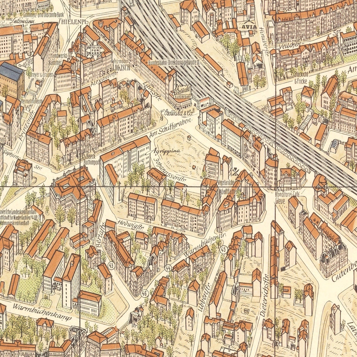 Vintage Map of Hanover, Germany 1955