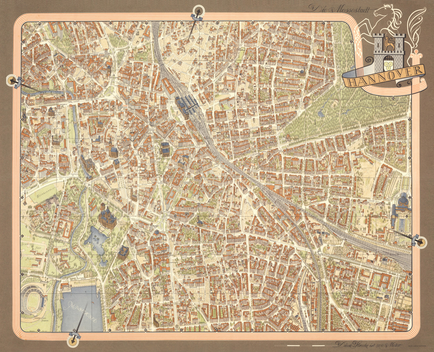 Vintage Map of Hanover, Germany 1955