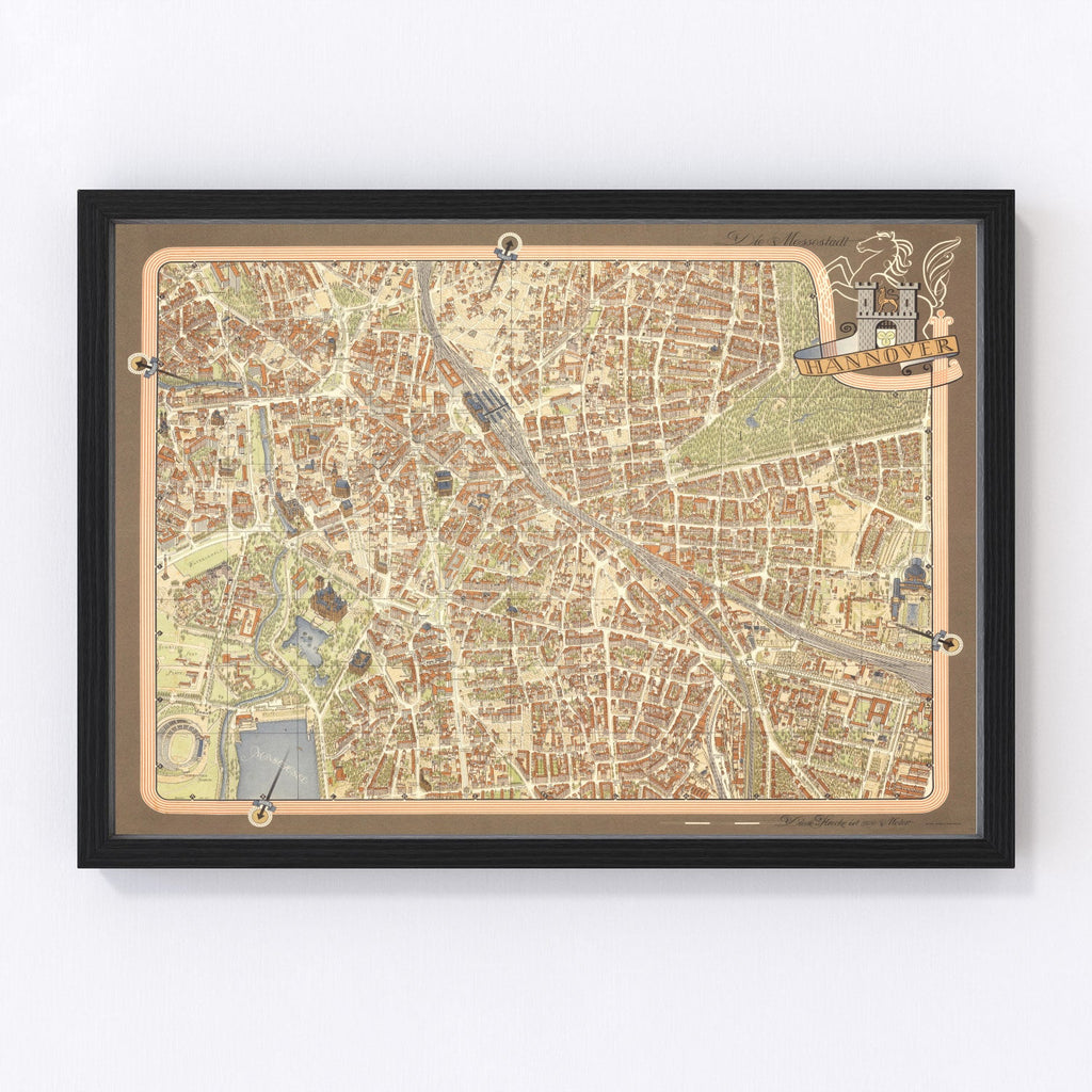 Vintage Map of Hanover, Germany 1955