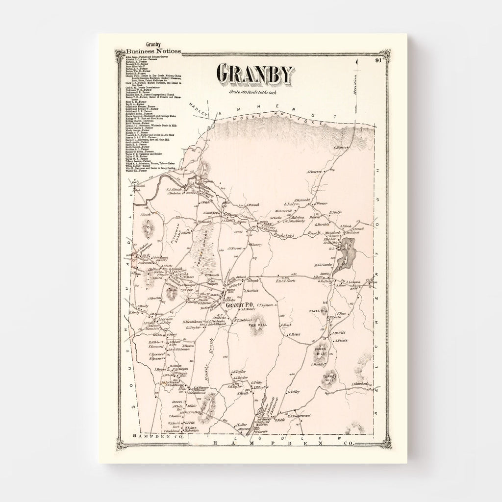 Vintage Map of Granby, Massachusetts 1873