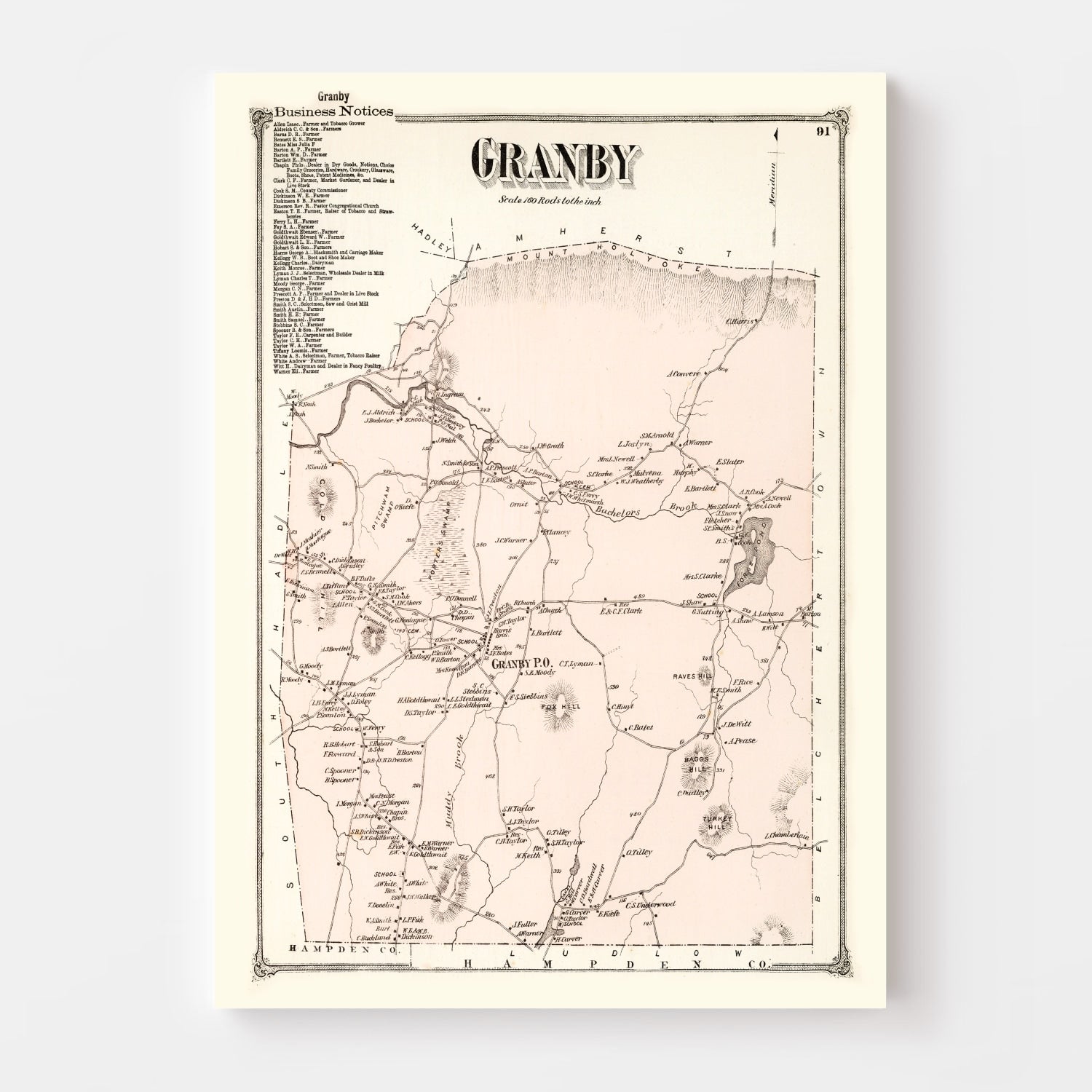 Vintage Map of Granby, Massachusetts 1873