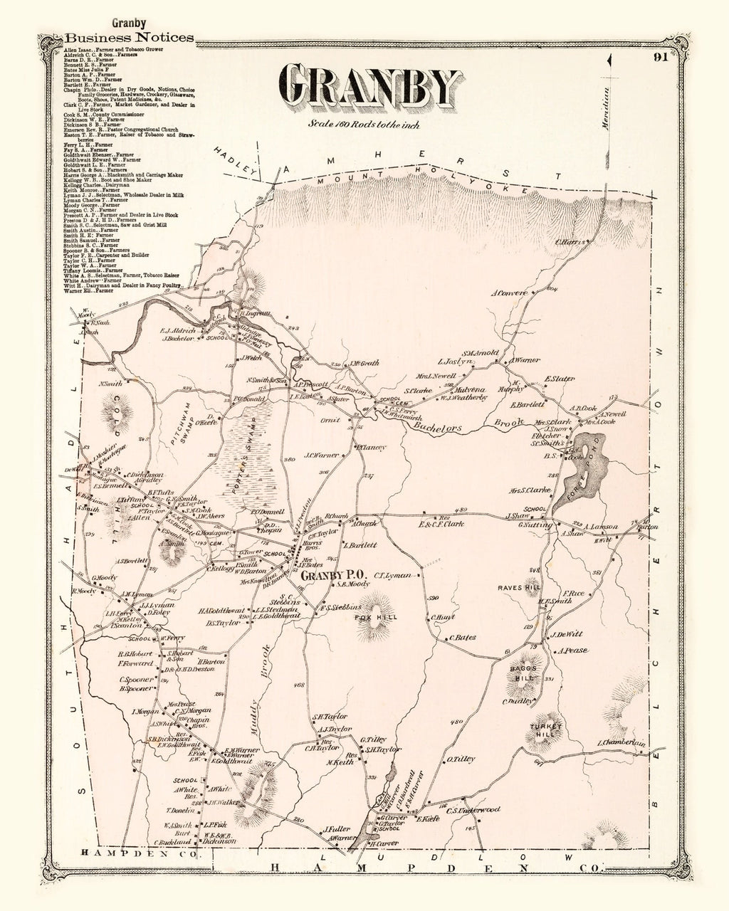 Vintage Map of Granby, Massachusetts 1873