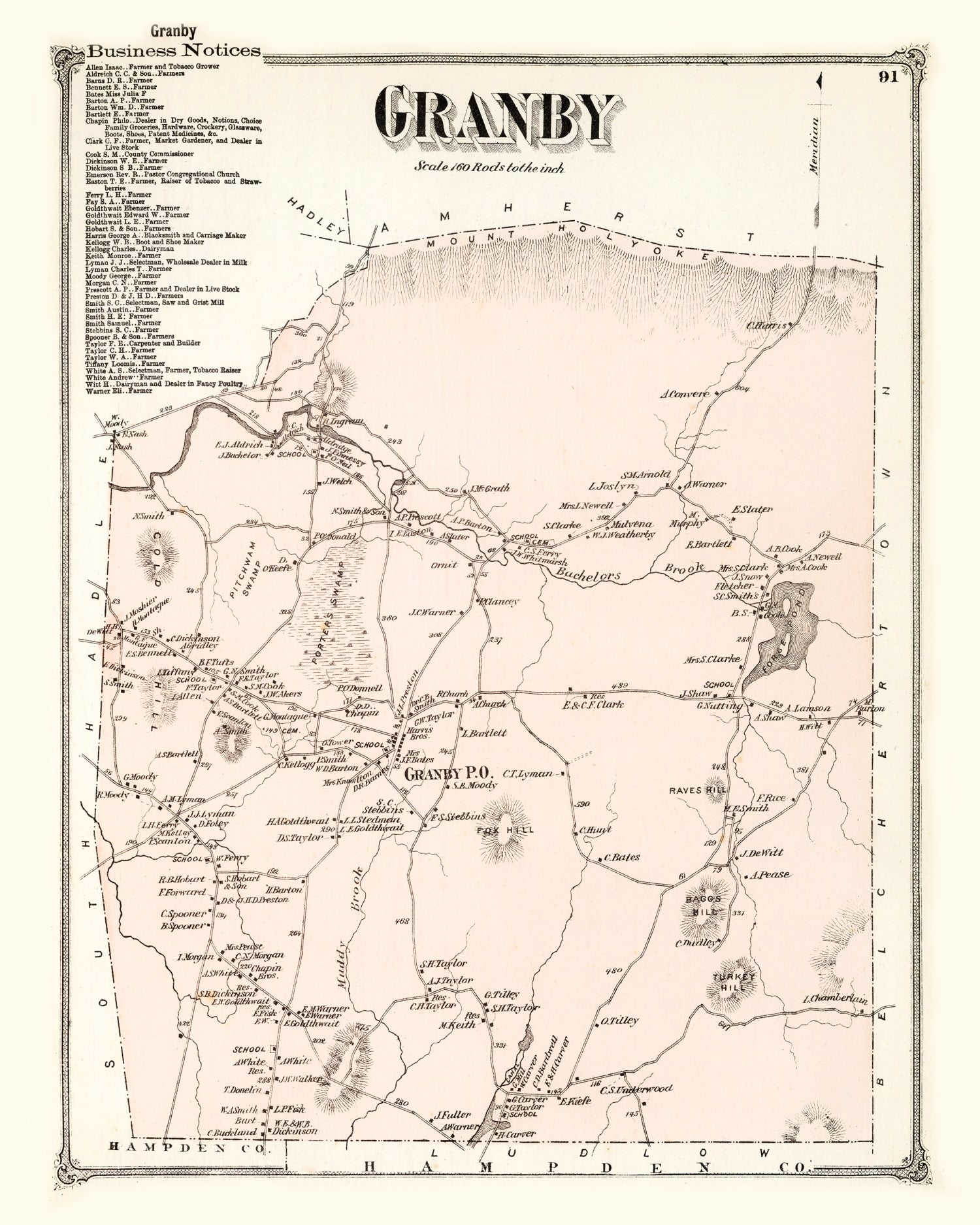 Vintage Map of Granby, Massachusetts 1873