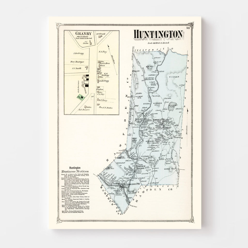 Vintage Map of Huntington, Massachusetts 1873