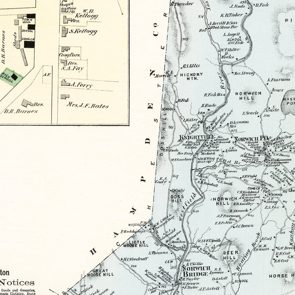 Vintage Map of Huntington, Massachusetts 1873