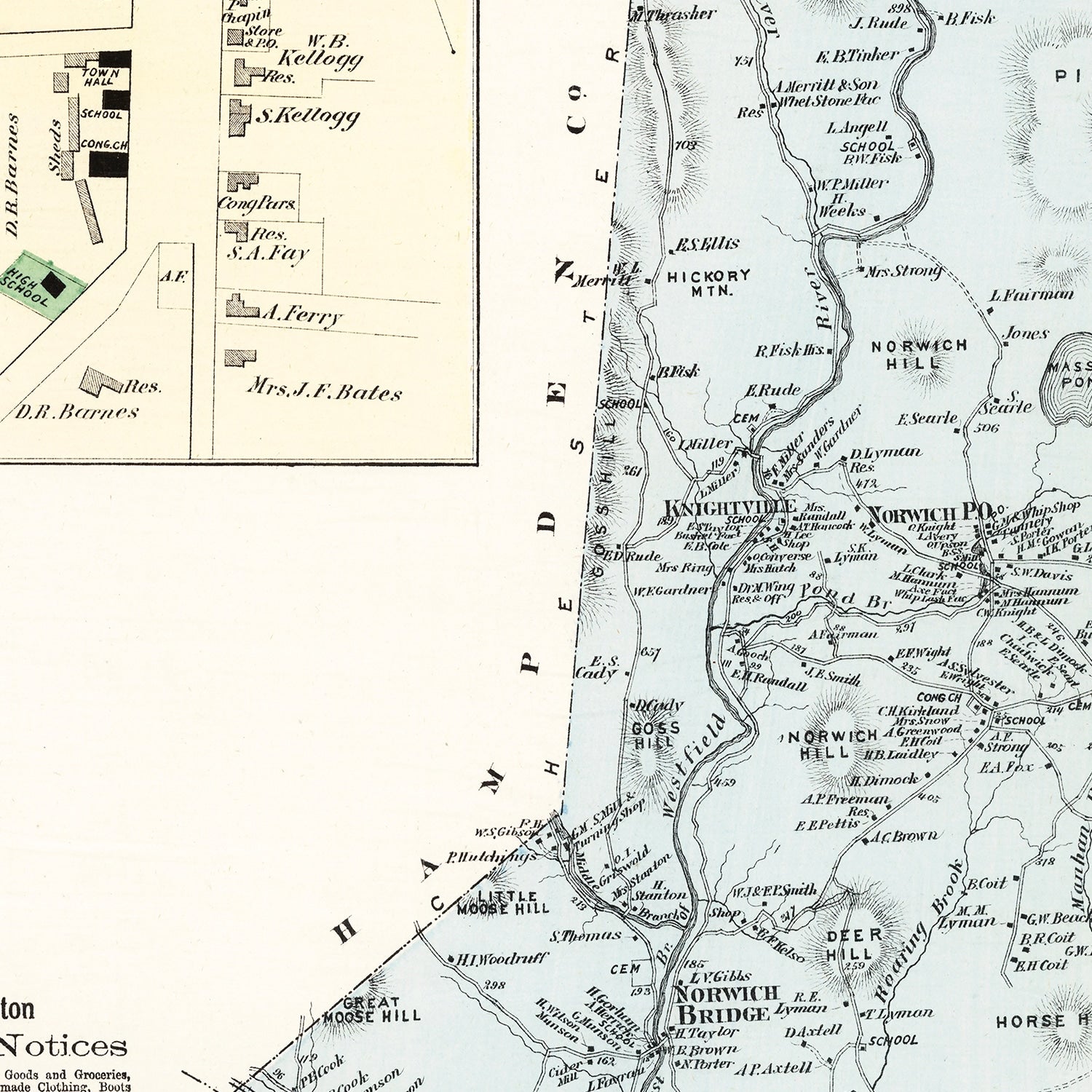 Vintage Map of Huntington, Massachusetts 1873