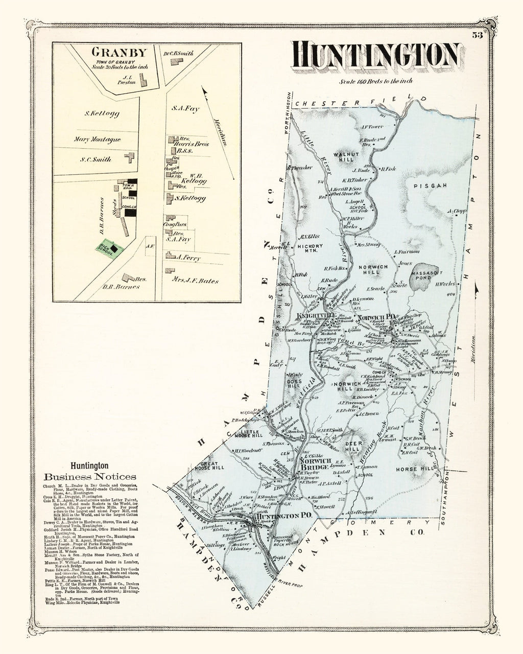 Vintage Map of Huntington, Massachusetts 1873