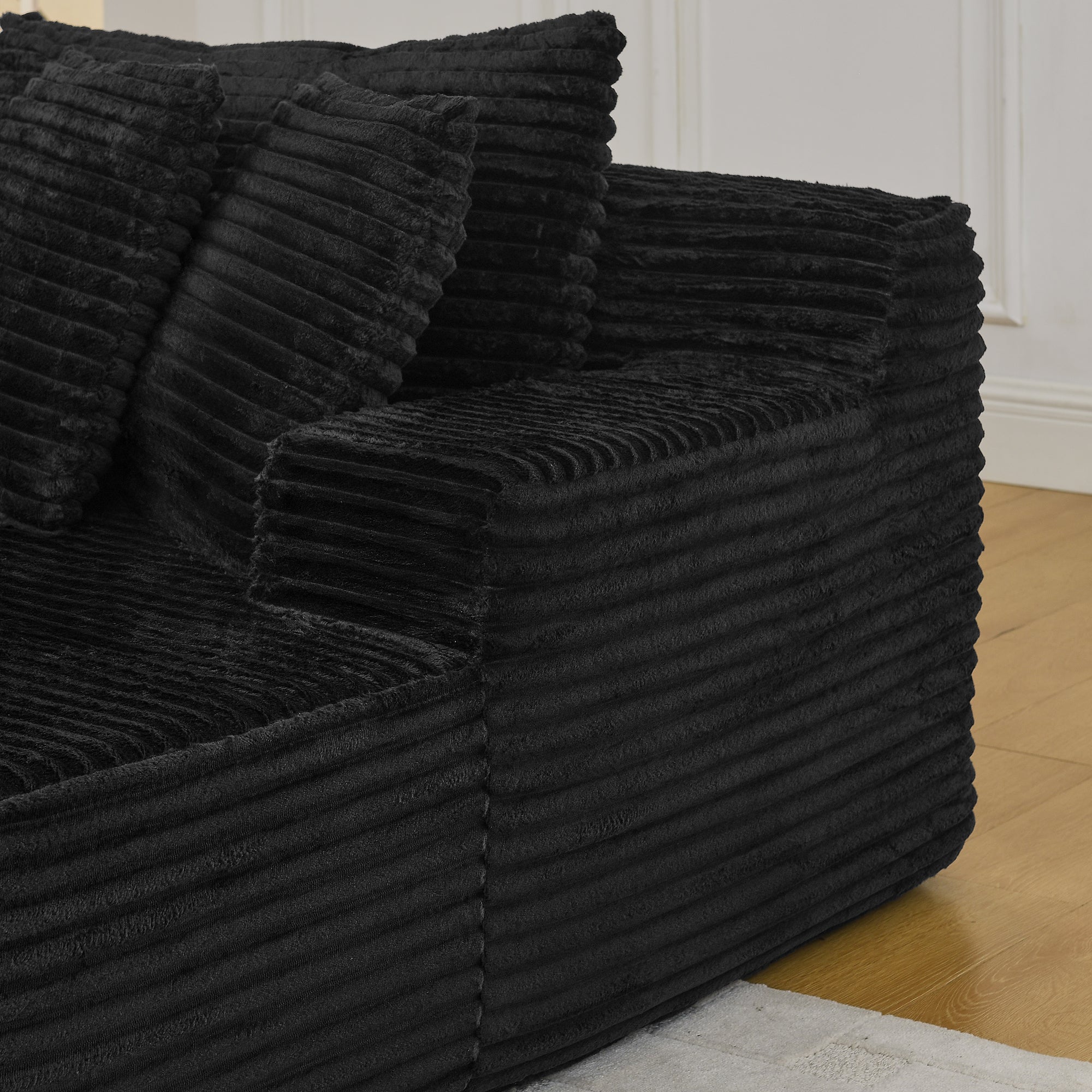 Two-seater lazy sofa lounge chair,Compressed sofa no assembly required, made of velvet fabric, fluffy modern  lounge chair, used for indoor living rooms and bedrooms-Black