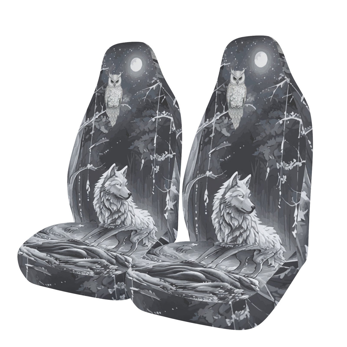 Wolf in Moonlit Forest Car Seat Covers - Set of 2 | Ships from USA