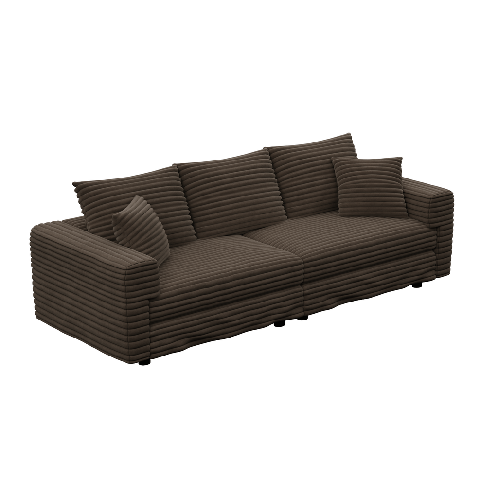 82.7 ' Plush Corduroy 3-Seat Sofa, Modern Comfy Upholstered Sofa Cloud Couch, Deep Seat Couches with Soft Pillows and 1 Ottomans, Convertible Sofa Lounge Chair, for Living Room,Apartment,Office,Camel