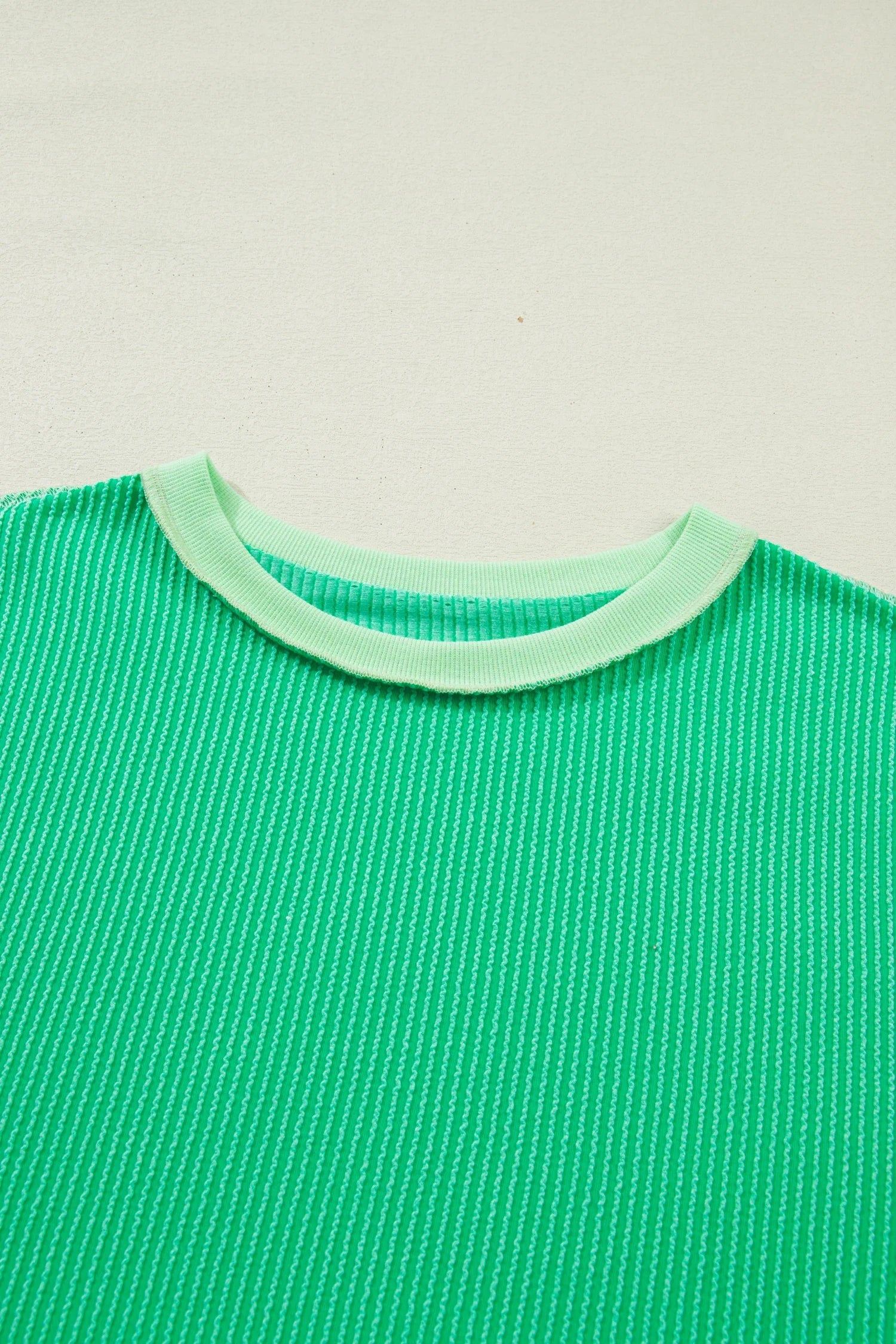 Colorblock Corded Knit Uneven Hem T-Shirt