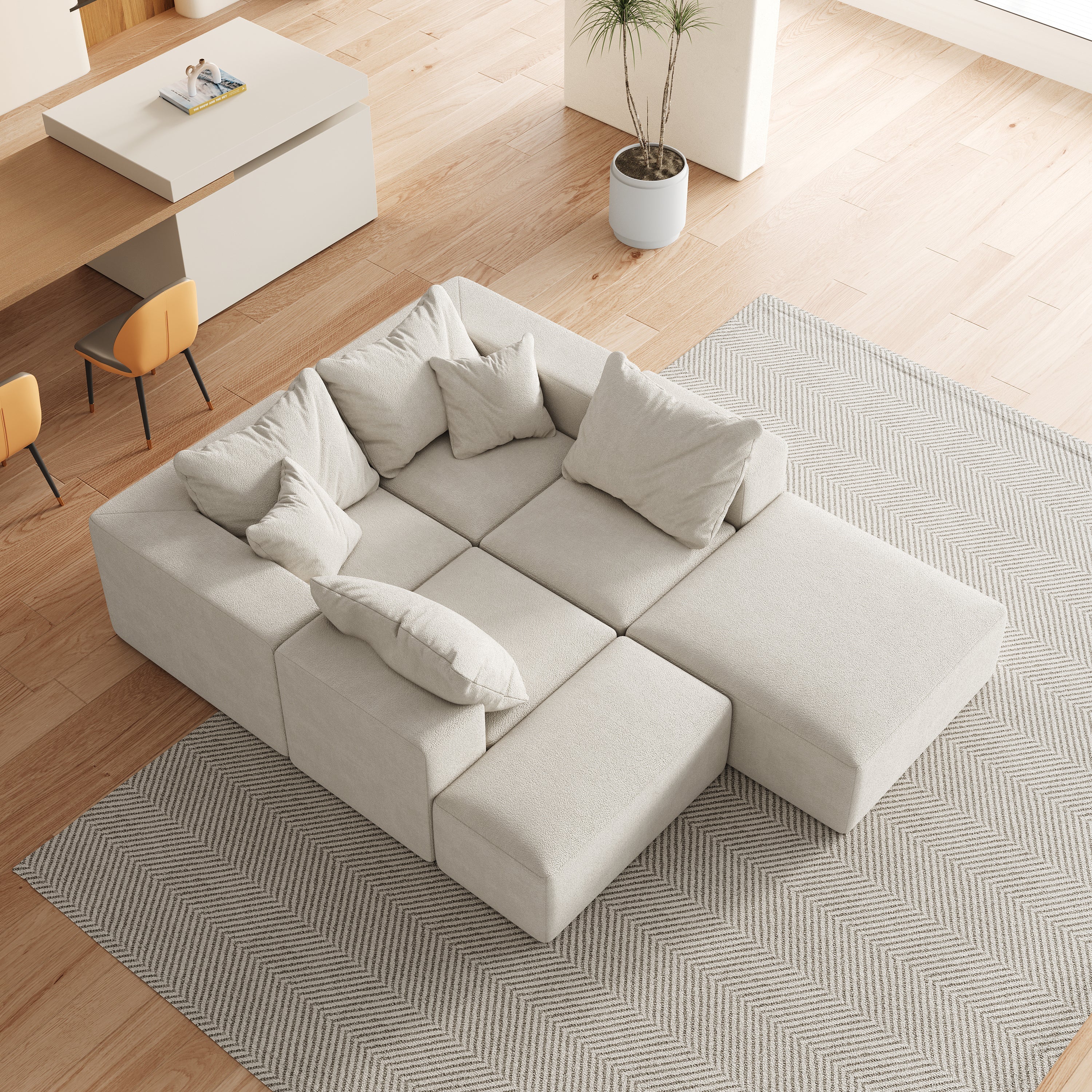 Modern Upholstered Sectional Boneless Couch Set,Modular 132' L Shaped Sectional Living Room Sofa Set With 6 Pillows,Free Combination Sofa Couch for Living Room,Bedroom