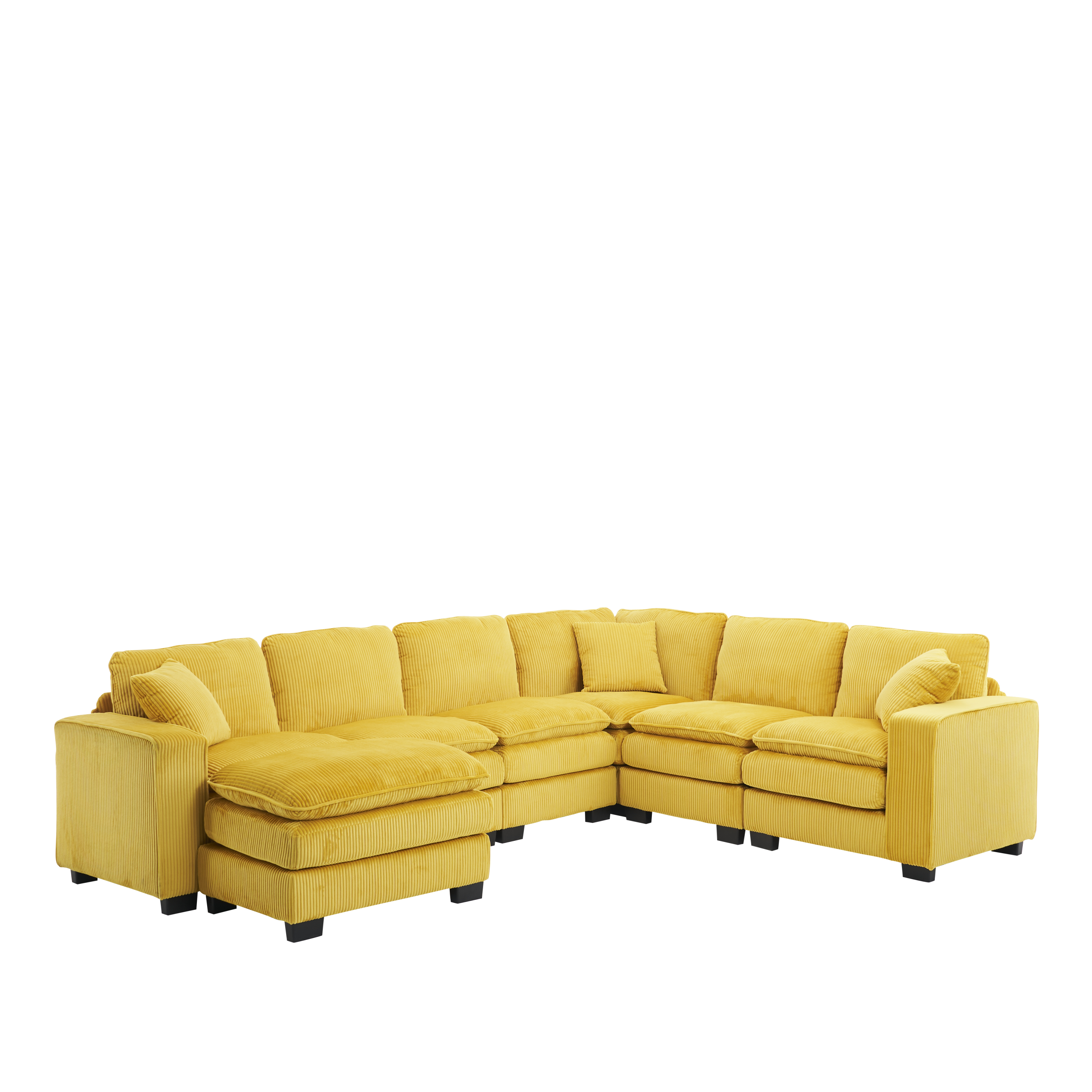 Modern U Shaped 6-seat Sectional Sofa Couch with one Ottoman and three toss pillows ,Modular Sofa for Living Room,Corduroy sofa