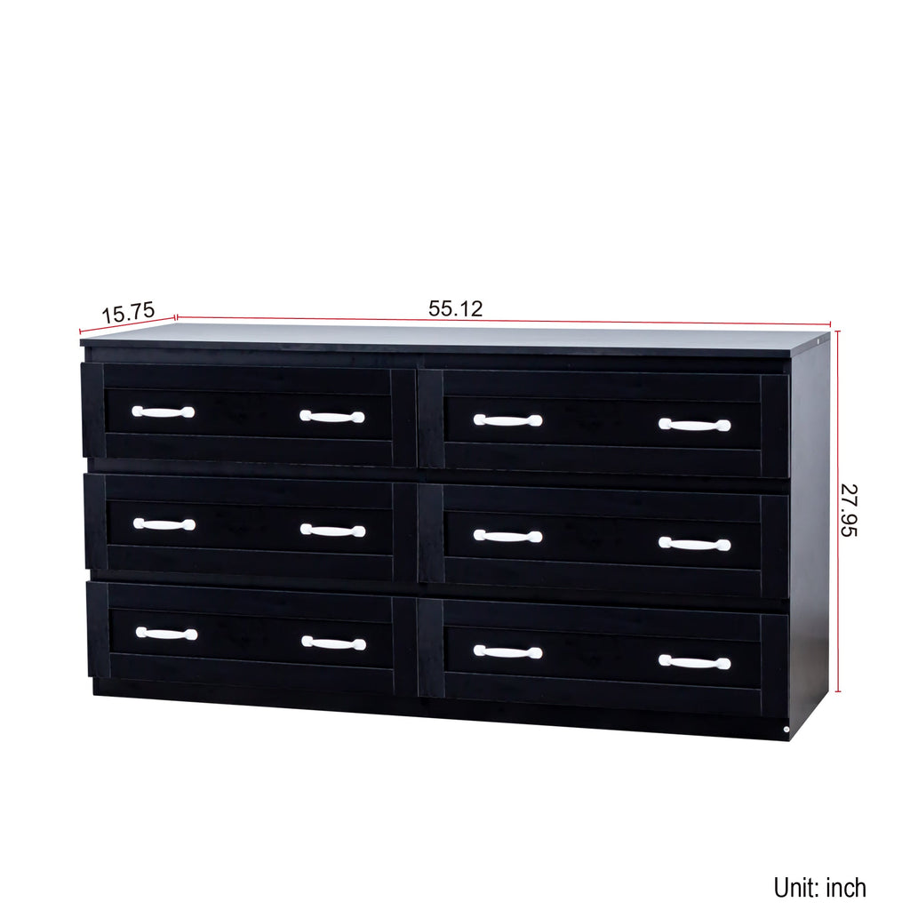 Modern black side cabinet with 6 drawers ,  Wood Chest of Drawers with Metal Handle,  Storage Organizer for Living Room , Bedroom or Hallway, Black