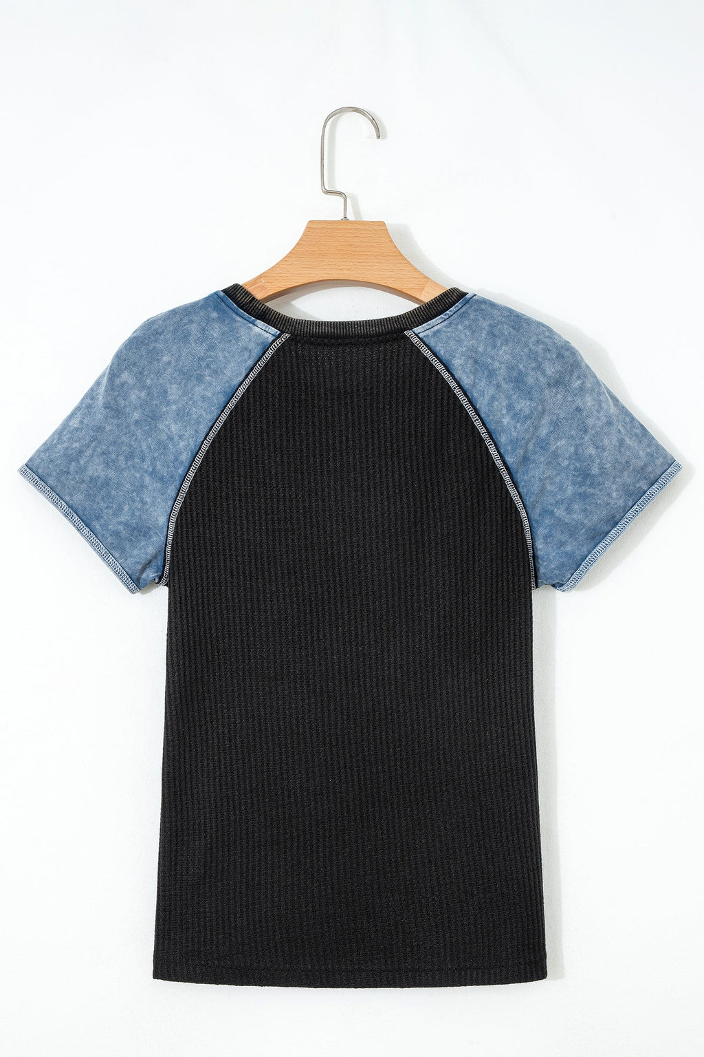 Colorblock Waffle Knit Patchwork Short Sleeve Top