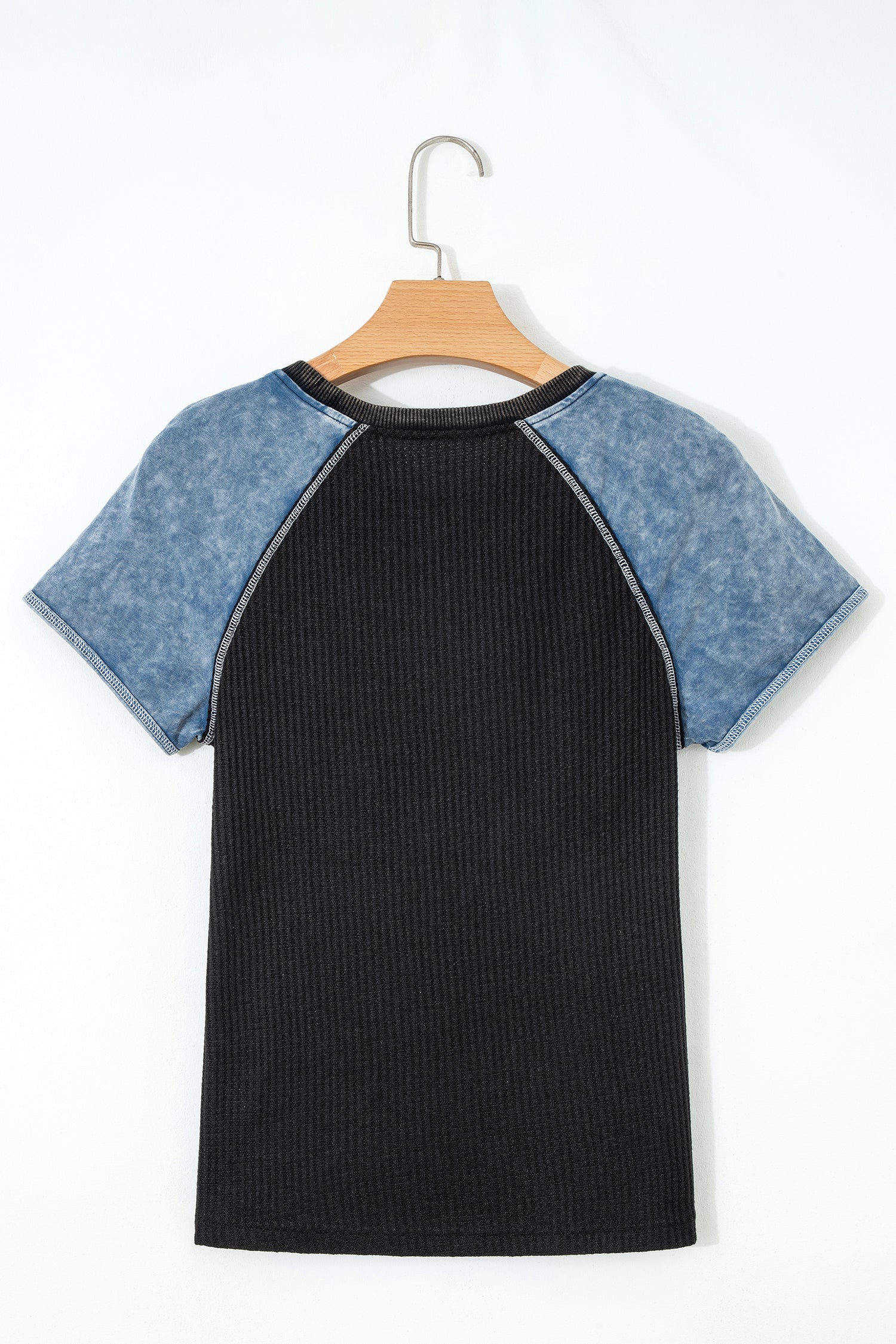 Colorblock Waffle Knit Patchwork Short Sleeve Top