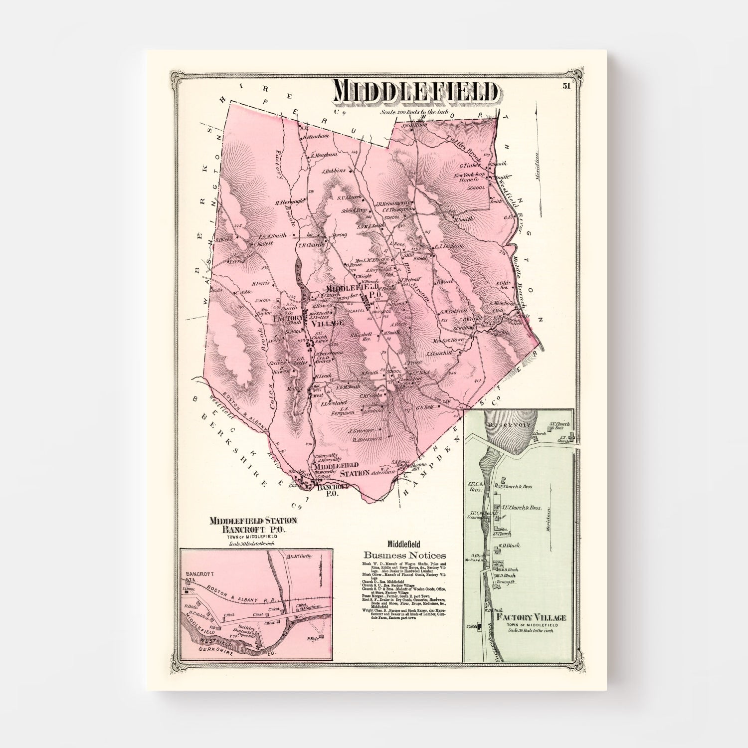 Vintage Map of Middlefield, Massachusetts 1873
