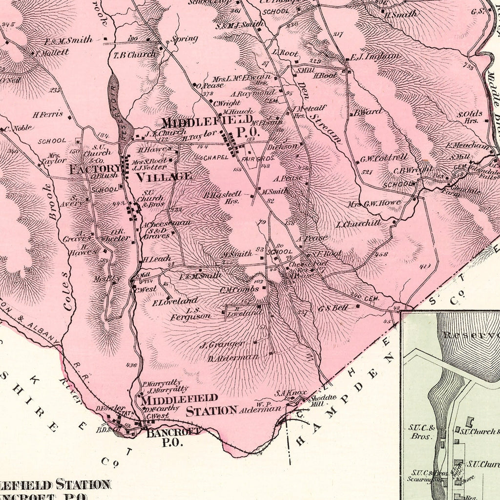 Vintage Map of Middlefield, Massachusetts 1873