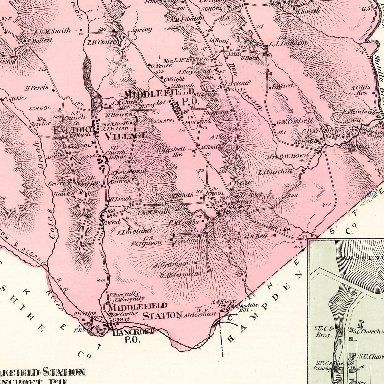Vintage Map of Middlefield, Massachusetts 1873