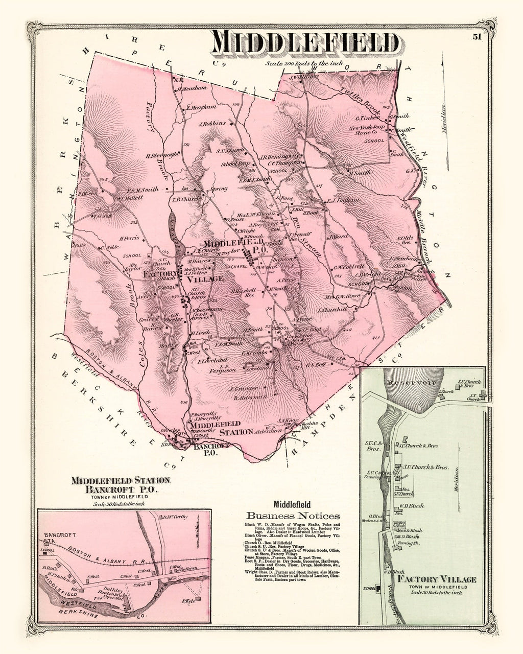 Vintage Map of Middlefield, Massachusetts 1873